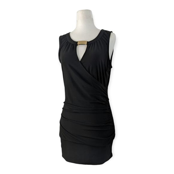CACHE LBD Little Black Keyhole Sleeveless Club Bodycon Wrap Dress - Picture 1 of 9